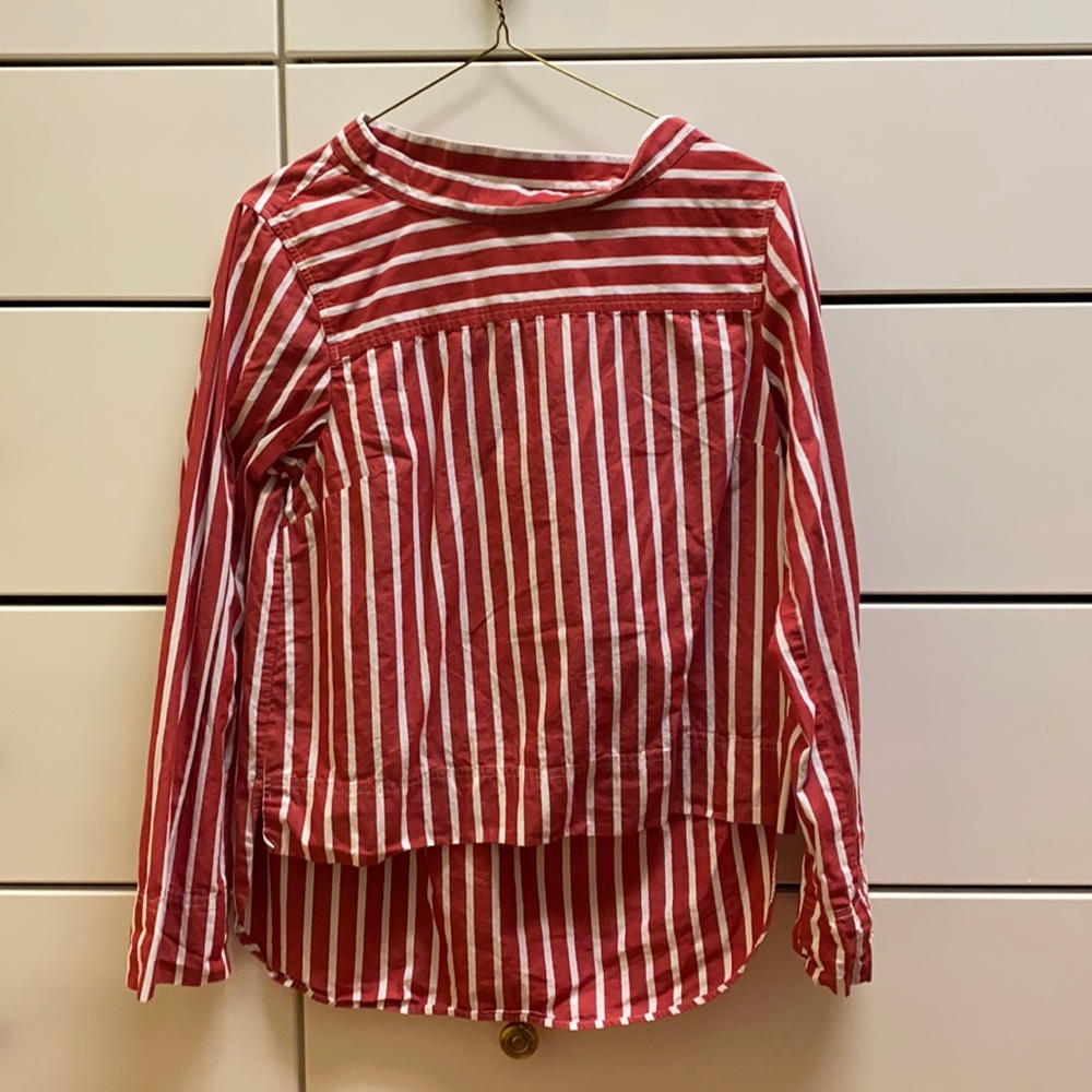 JCrew Red and White mock neck Blouse